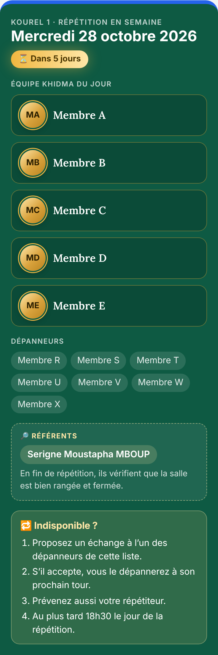 Prochaine répétition